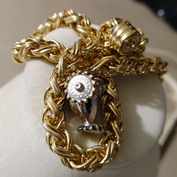 Joseph Esposito Snap Woven Chain Necklace Detachable Pendant Gold Tone Black Red - Picture 4 of 16